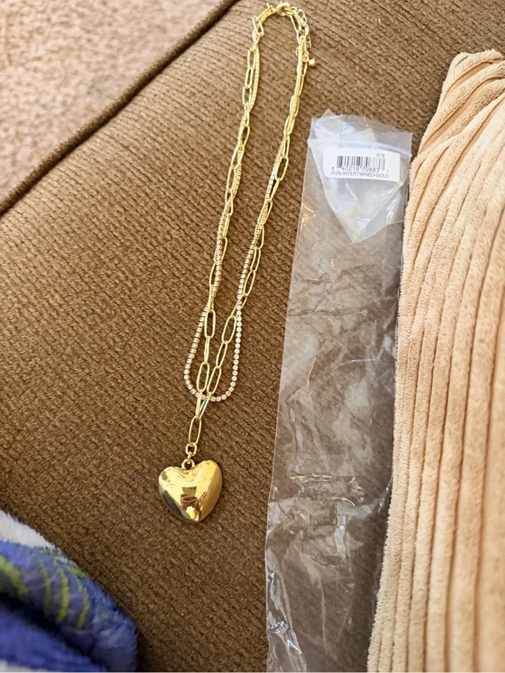 Uncommon James Gold Heart Pendant Layered Necklace with Beige Pouch